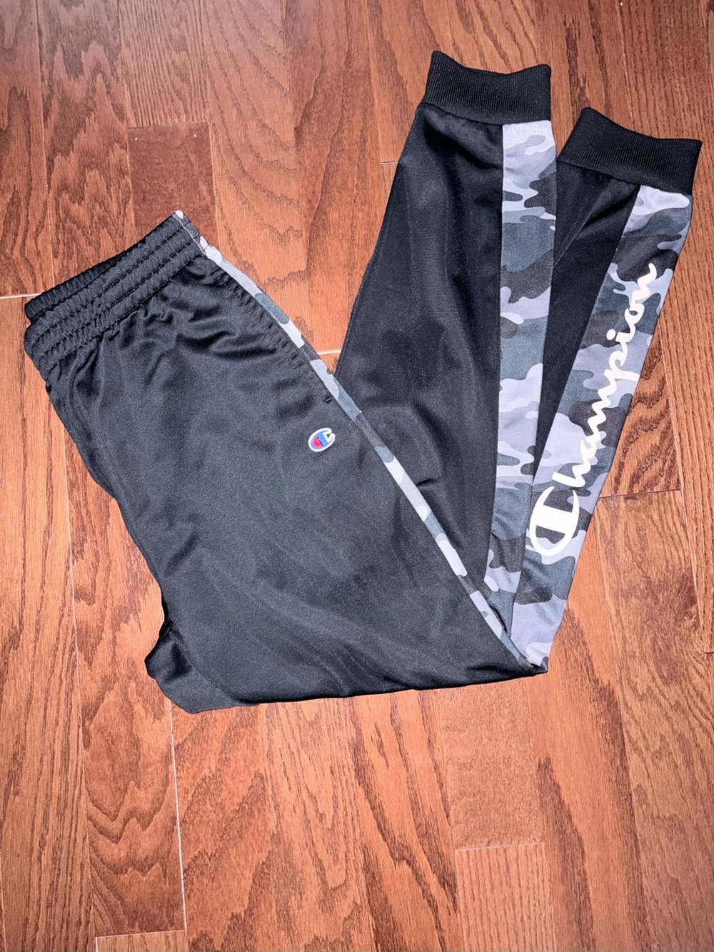 Champion Kids Black Joggers with Gray Camo Side Panels Sz XL